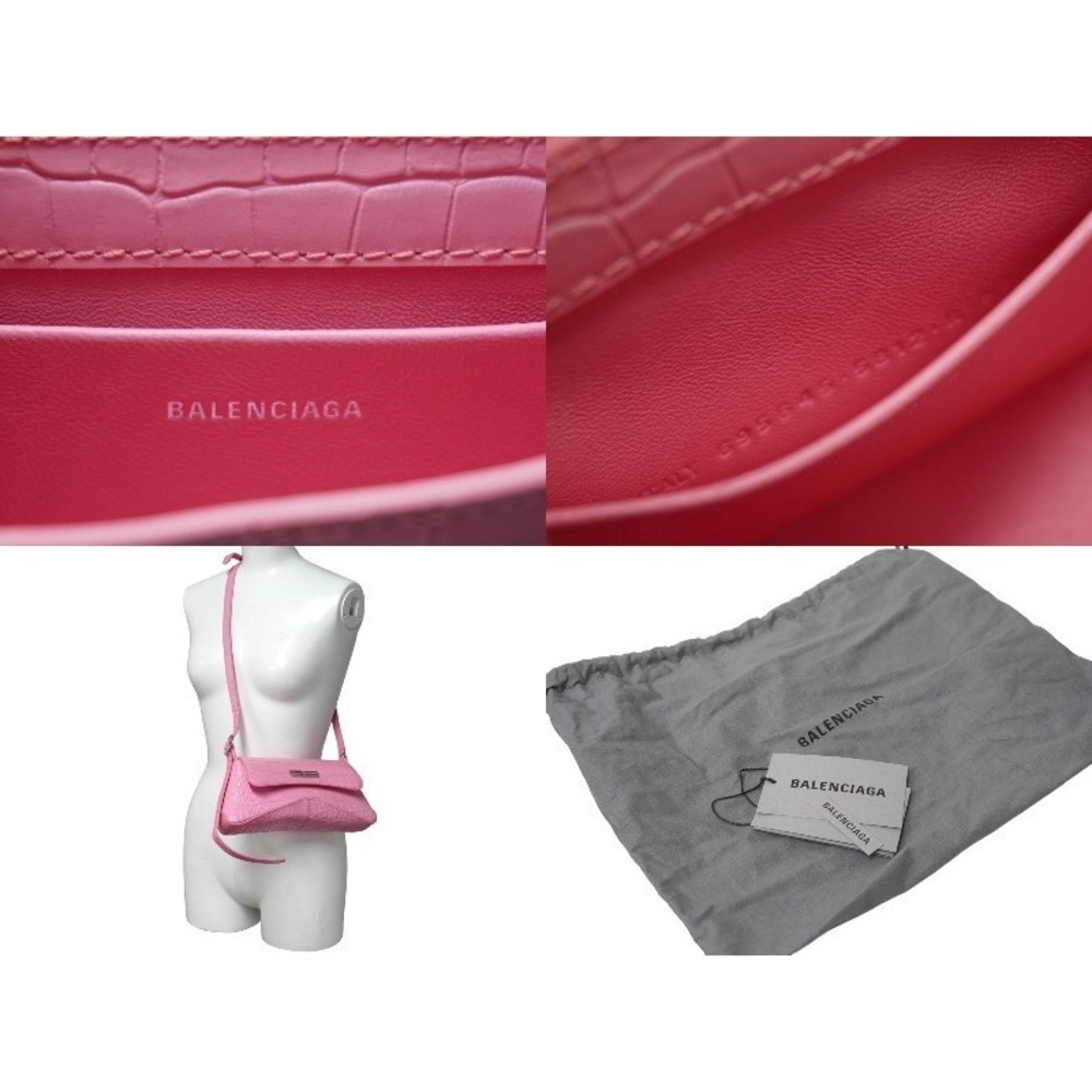 BALENCIAGA shoulder bag XXS flap pink calfskin crocodile embossing part - Picture 9 of 9